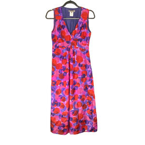 Jigsaw Womens Midi Dress Sz 6 100% Silk Lined V-Neck Grandmacore Side Zipper